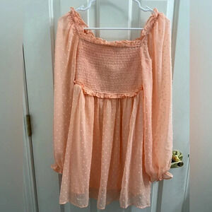 Boutique smocked top long sleeve Swiss dot dress